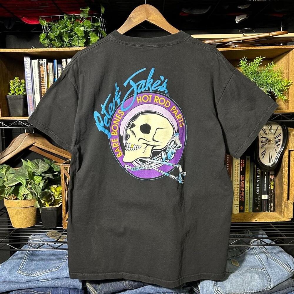 Vintage Y2K Skull Biker Tee Mens Large Black Purple Grunge Skater Emo Shirt